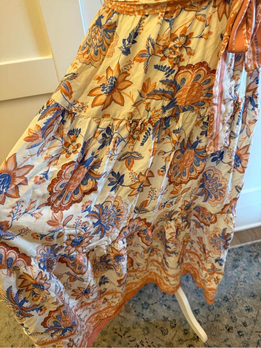 Boho Wrap Maxi Dress Floral Tie Waist Cottagecore Festival Midi Size M - Picture 5 of 8